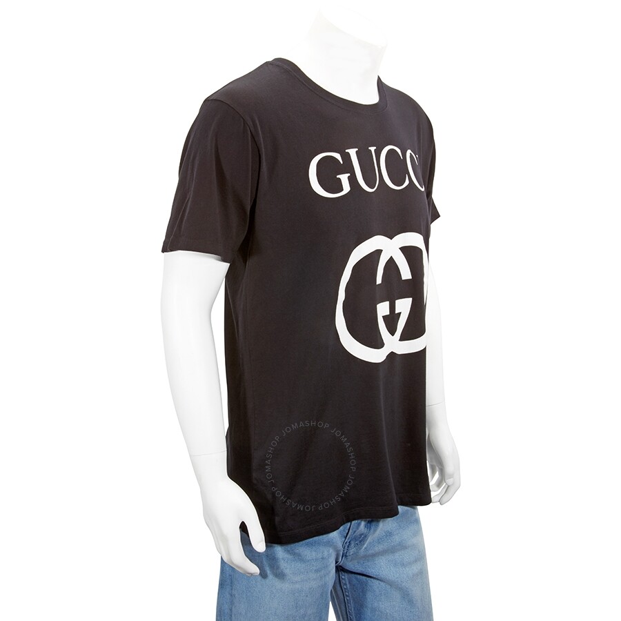 Gucci Men\u0027s T,Shirt Black, White Gu Gucci Print Size Large