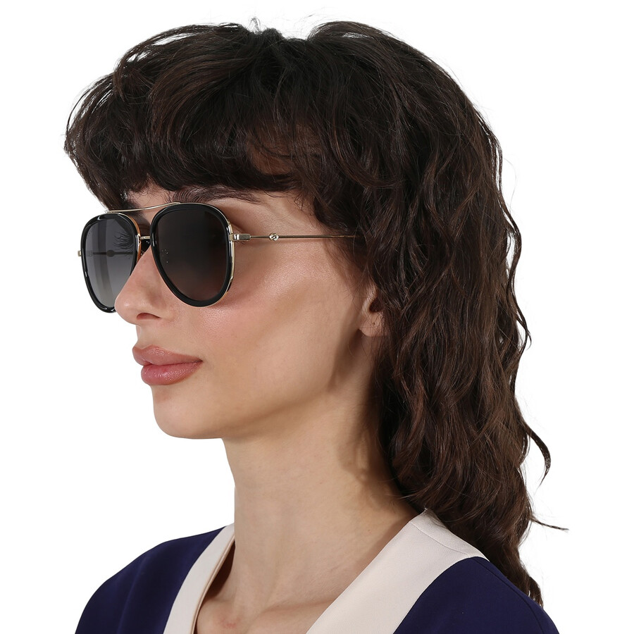 Gucci Polarized Grey Gradient Pilot Ladies Sunglasses Gg0062s 011 57 In Black / Gold / Grey