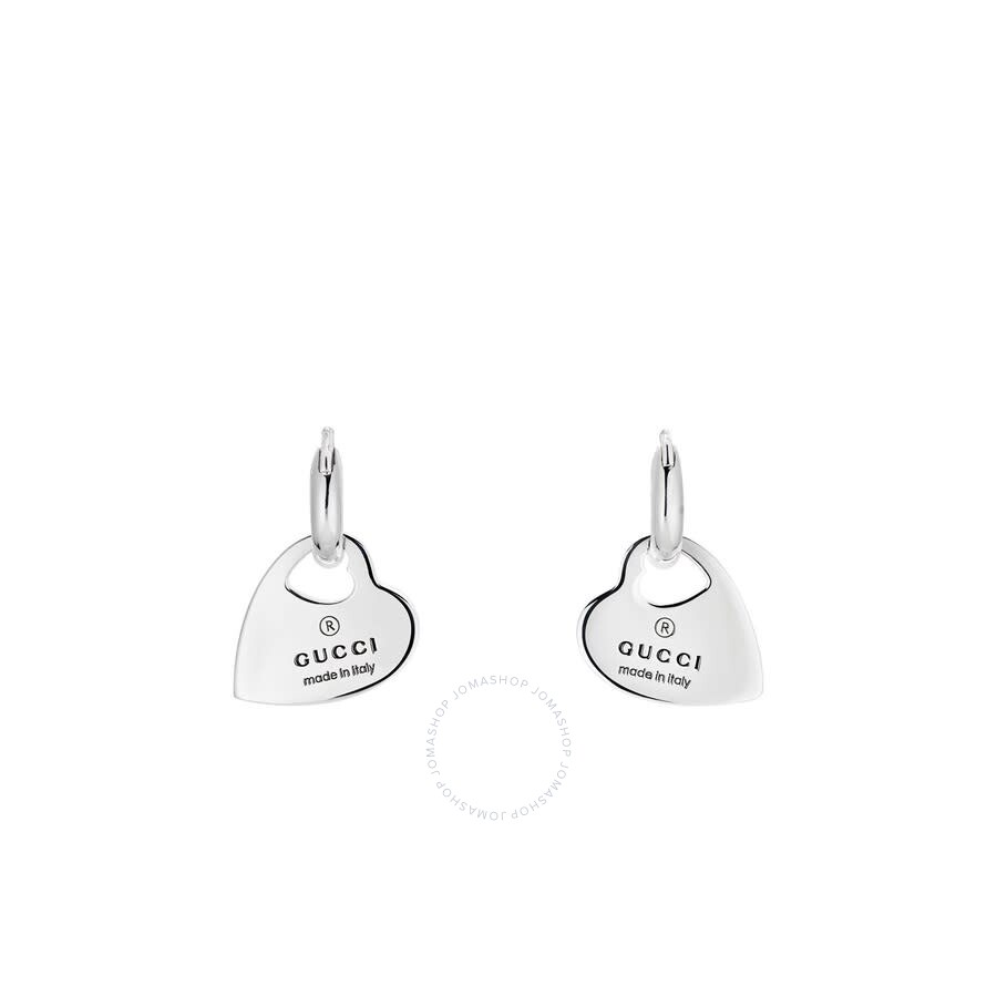 Gucci Silver Hoop Earrings With Heart Pendants Ybd796302001 In Silver Tone