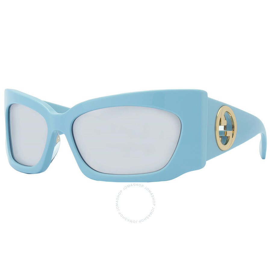 Gucci Silver Wrap Ladies Sunglasses Gg1412s 005 62 In Blue / Silver