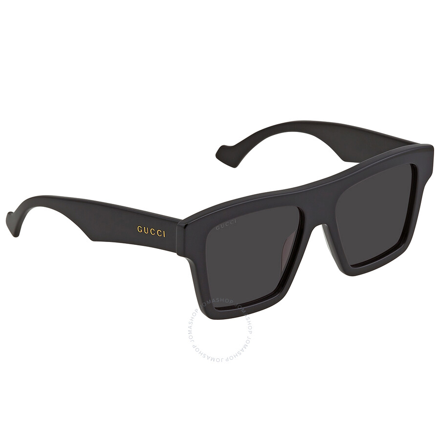 Gucci Solid Grey Rectangular Men's Sunglasses Gg0962s 005 55 In Black / Grey