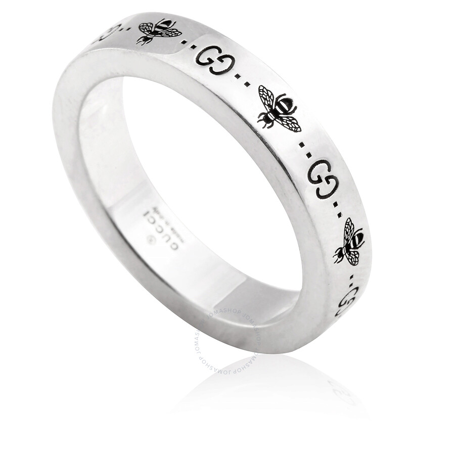 Gucci Men's Bee-engraved Gg Sterling Silver Ring In Silver