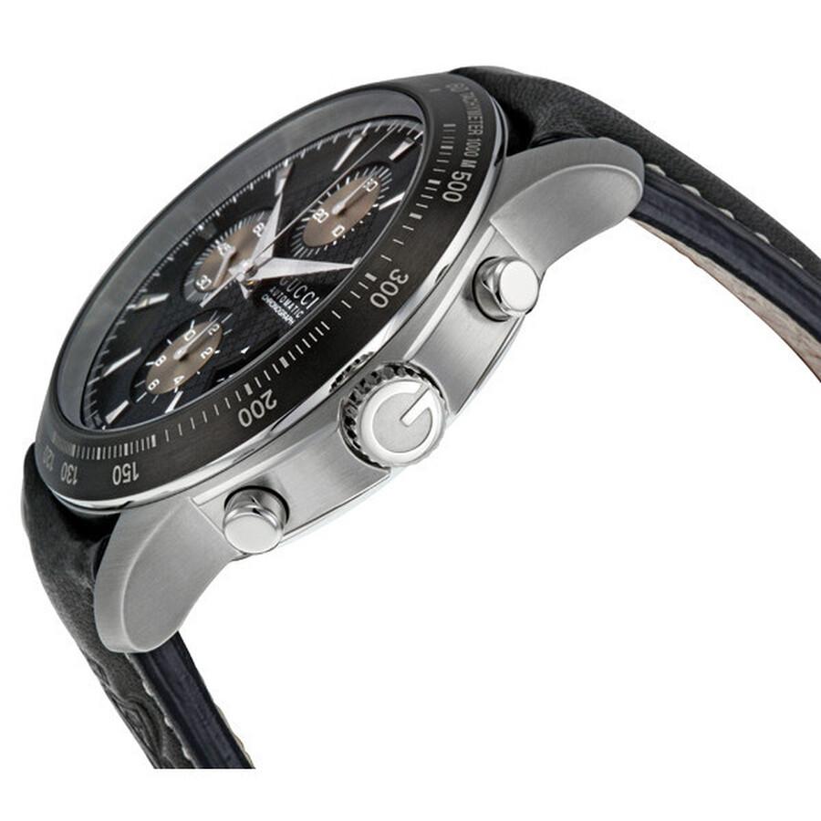 Gucci Timeless Chronograph Tachymeter Black Leather Strap Men's Watch