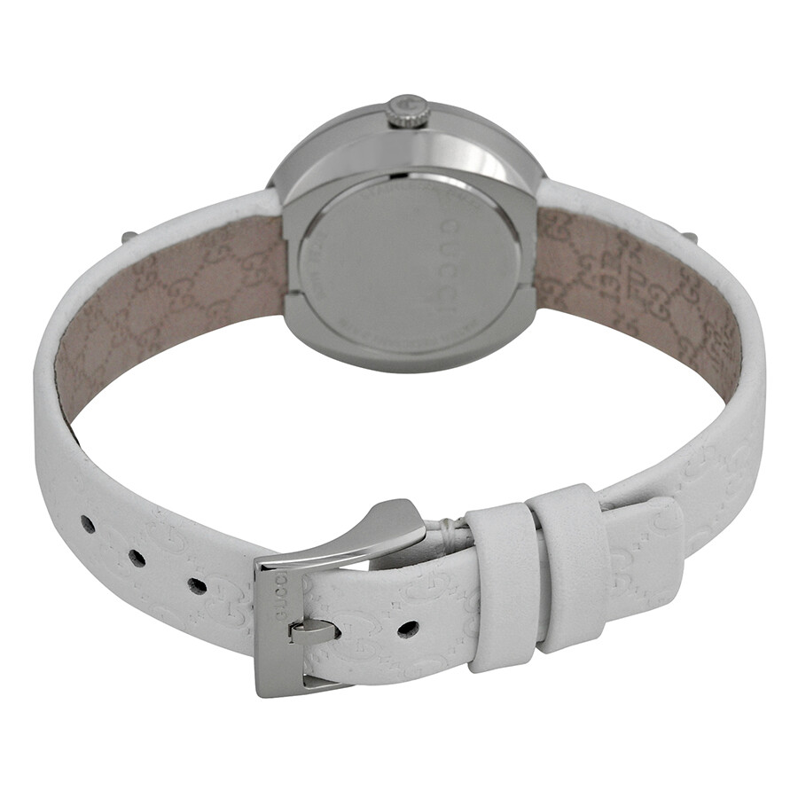 Gucci U Play Silver Dial White Leather Strap Ladies Watch YA129509 - U-Play - Gucci - Watches 