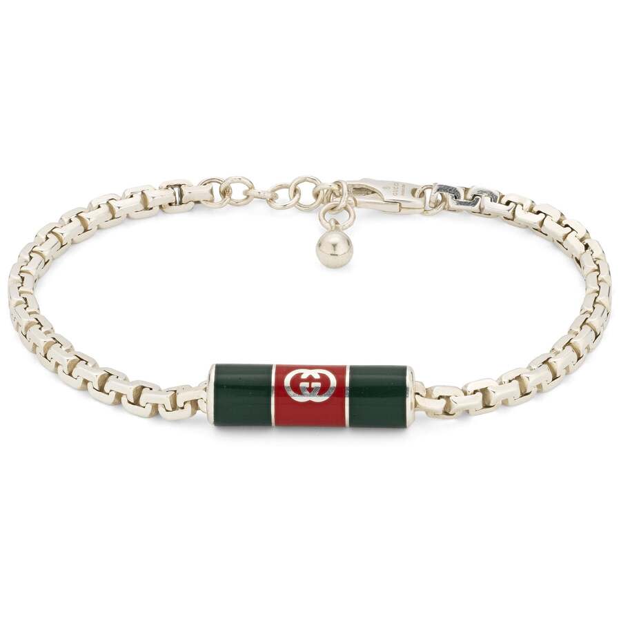Gucci Web Motif Green and Red Enamel Silver Bracelet