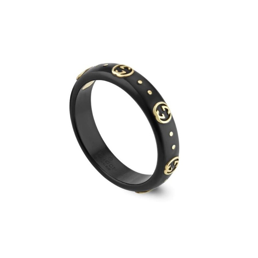 Gucci 18ct Yellow Gold Icon Black Corundum 4mm Ring Size 7 1/4 In Black