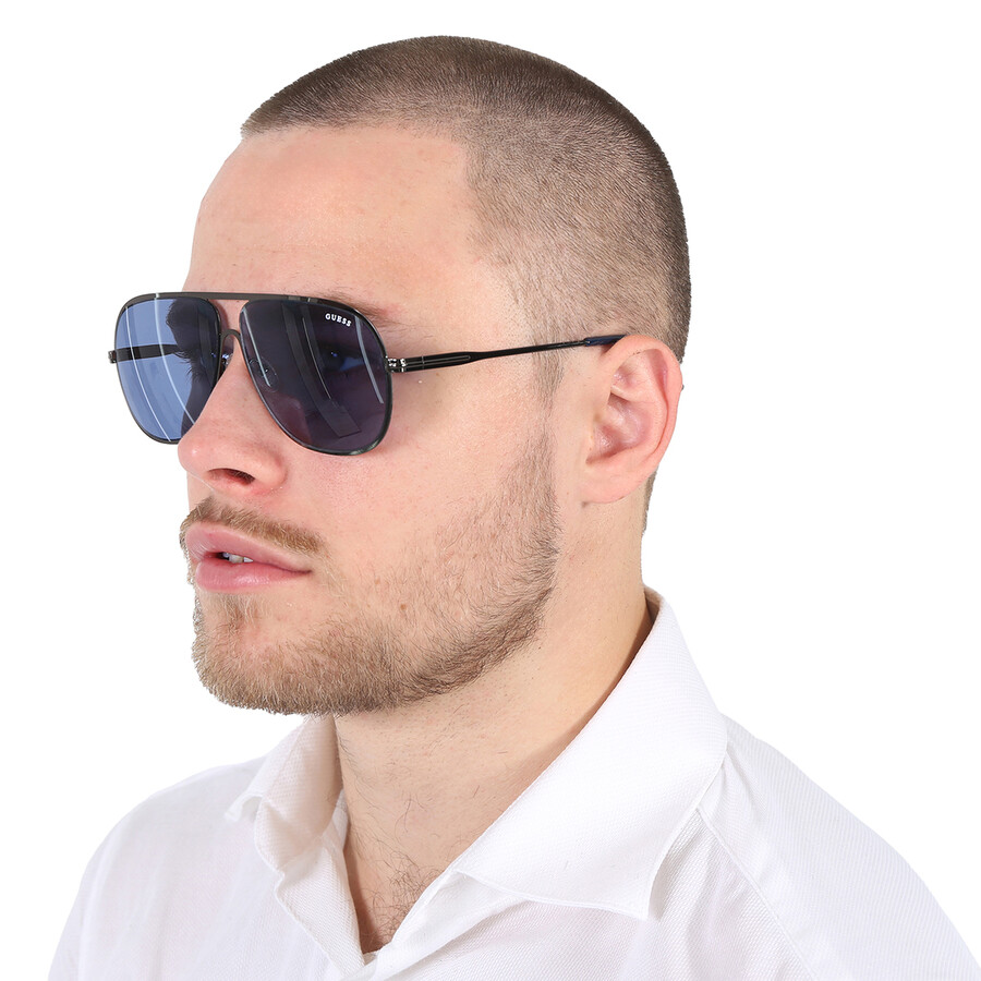 Guess Factory Blue Pilot Unisex Sunglasses Gf0208 08v 60 In Blue