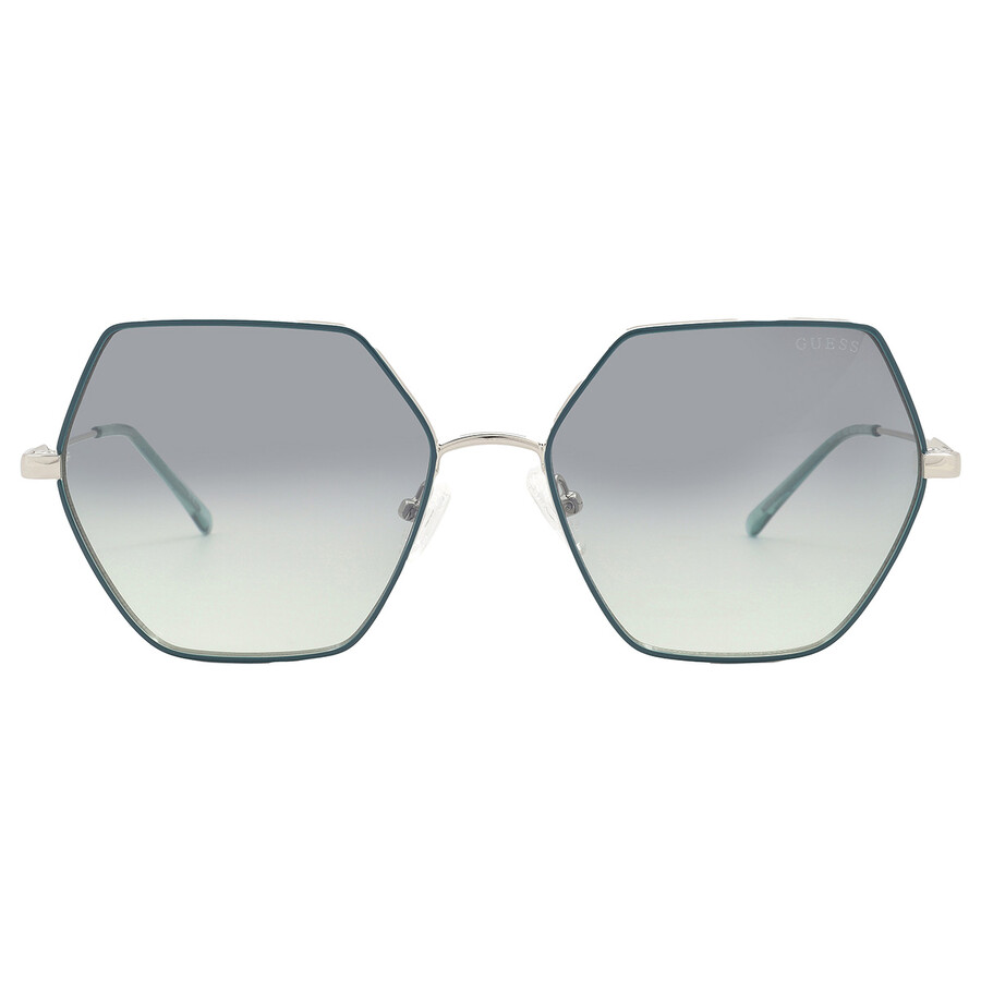 Guess Factory Green Gradient Hexagonal Ladies Sunglasses Gf6125 10q 58