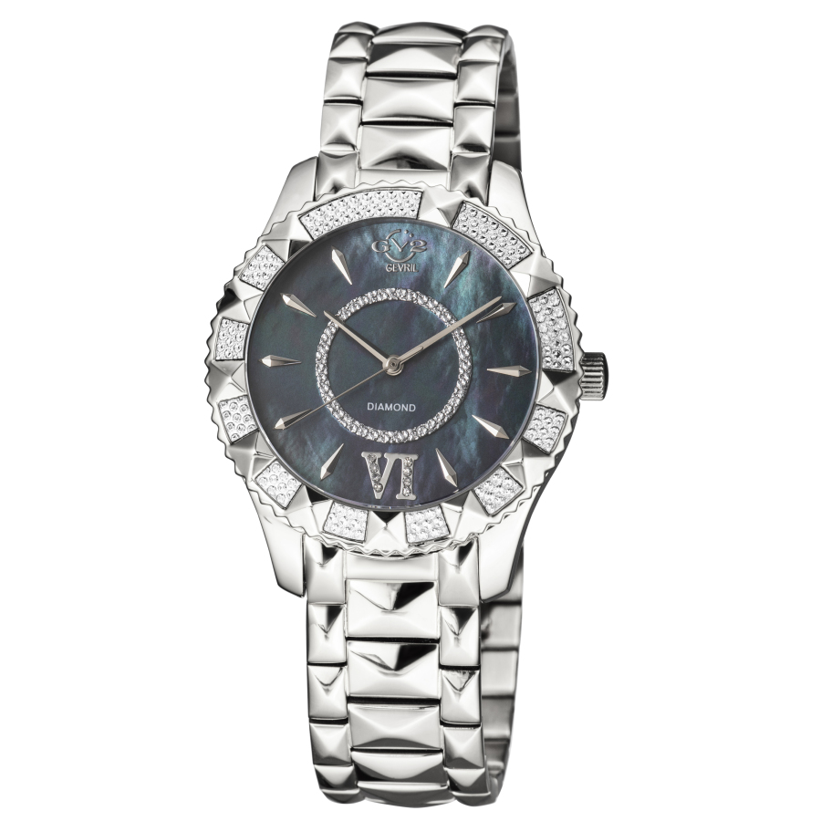 GV2 by Gevril Venice Diamond Quartz Black Dial Ladies Watch 11710-424