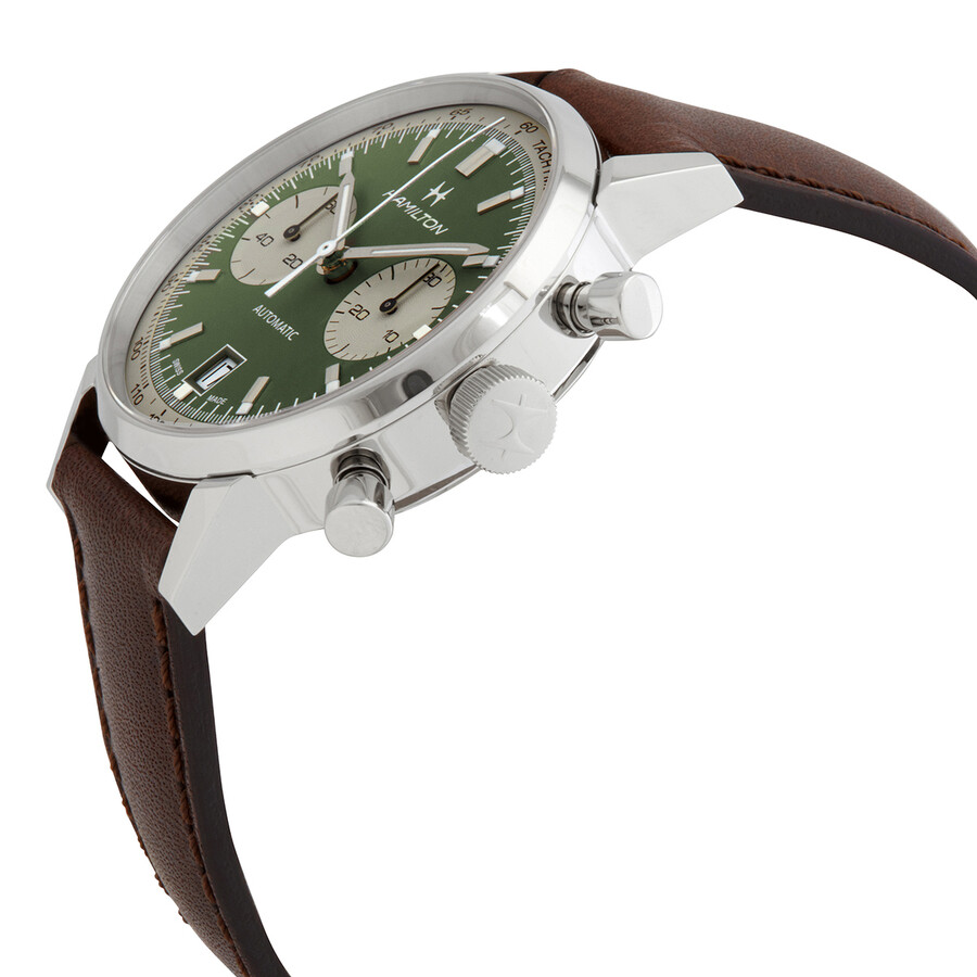 Shop Hamilton Intra-matic Chronograph Automatic Green Dial Men's Watch H38416560 In Brown / Green