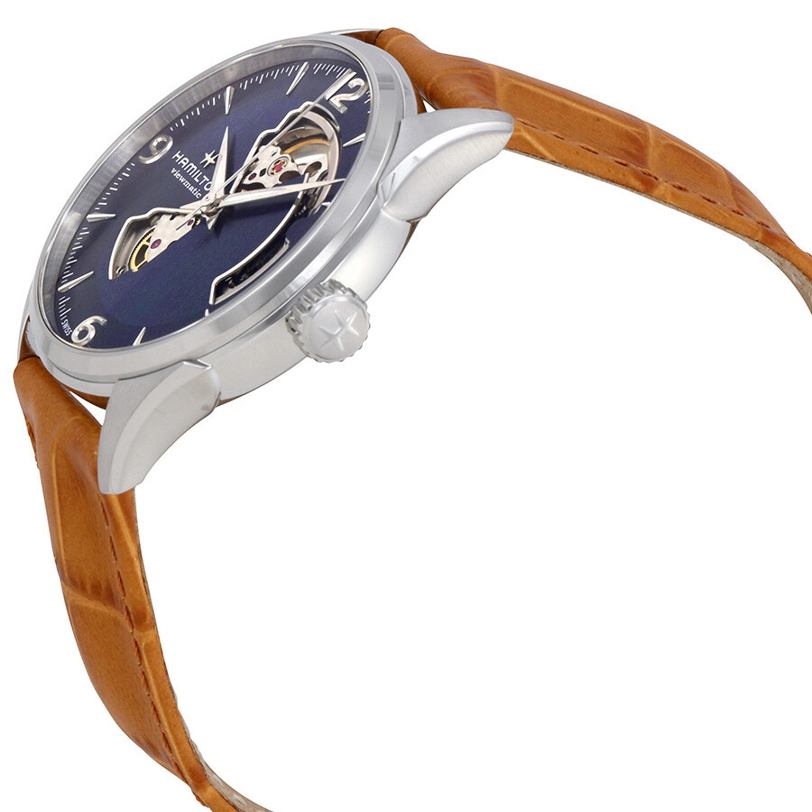 Shop Hamilton Jazzmaster Open Heart Automatic Men's Leather Watch H32705541 In Blue / Brown