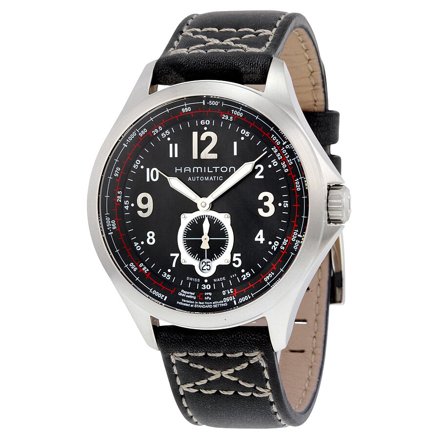 Khaki Aviation Automatic Black Dial Black Leather Men's Watch H76655733