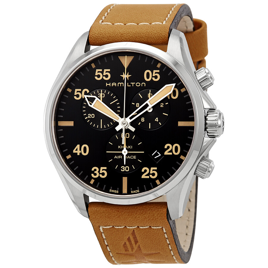 Khaki Pilot Chronograph Black Dial Brown Leather Men's Watch H76722531