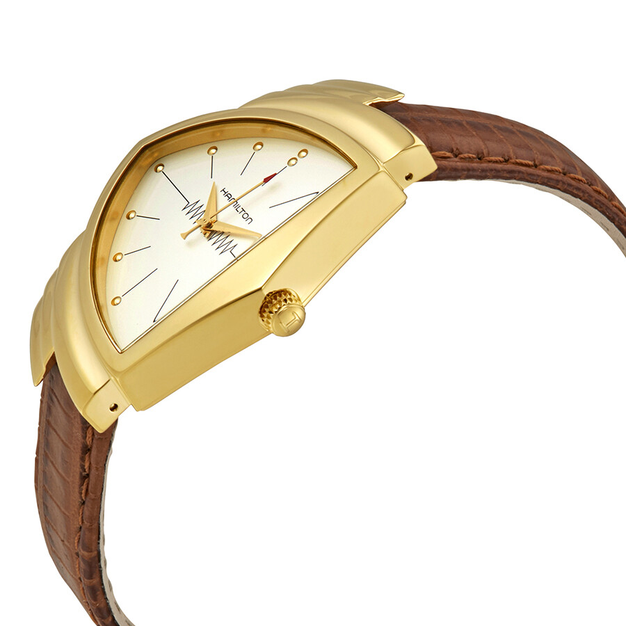 Shop Hamilton Ventura Asymmetric White Dial Men's Watch H24301511 In Brown / Gold Tone / White / Yellow