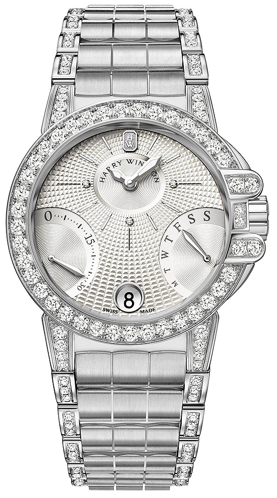 Harry Winston Ocean Lady Biretrograde Chronograph Automatic Diamond Silver Dial Ladies Watch oceabi36ww047