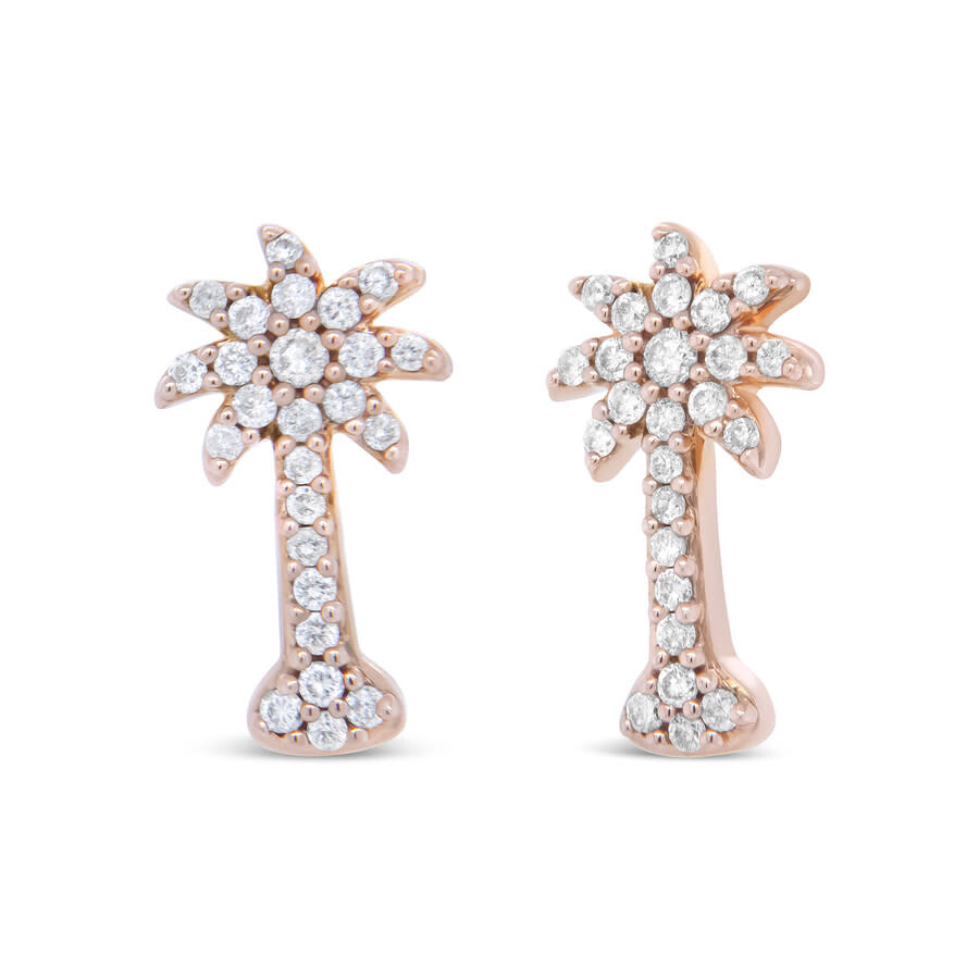 Shop Haus Of Brilliance 10k Rose Gold 1/4 Cttw Diamond Palm Tree Push Back Stud Earrings (h-i Color In Pink