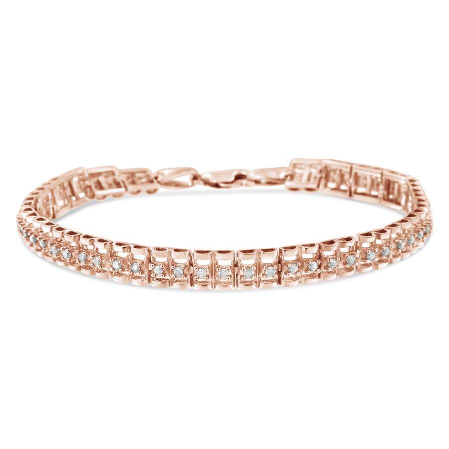 Haus Of Brilliance 10k Rose Gold Plated .925 Sterling Silver 1.0 Cttw Rose Cut Diamond Double-link 7 In Rose Gold-tone