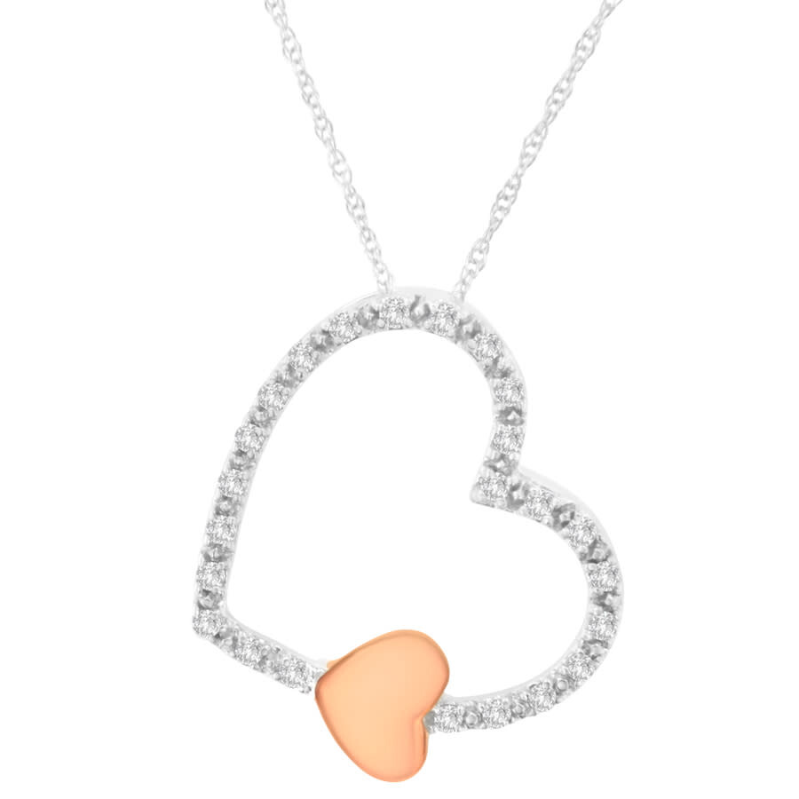 Shop Haus Of Brilliance 10k Two Tone Gold 1/6 Ctw Diamond Floating Heart Pendant Necklace (k-l In Two-tone