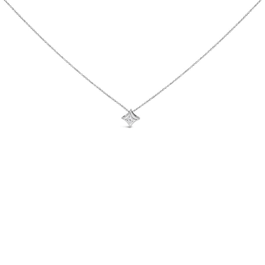 Haus Of Brilliance 10k White Gold 1/10 Cttw Solitaire Princess Cut Diamond Kite Shaped Pendent Neckl