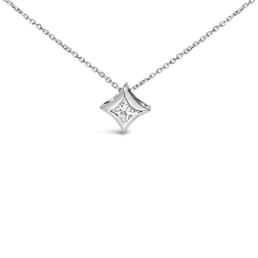 Haus Of Brilliance 10k White Gold 1/10 Cttw Solitaire Princess Cut Diamond Kite Shaped Pendent Neckl
