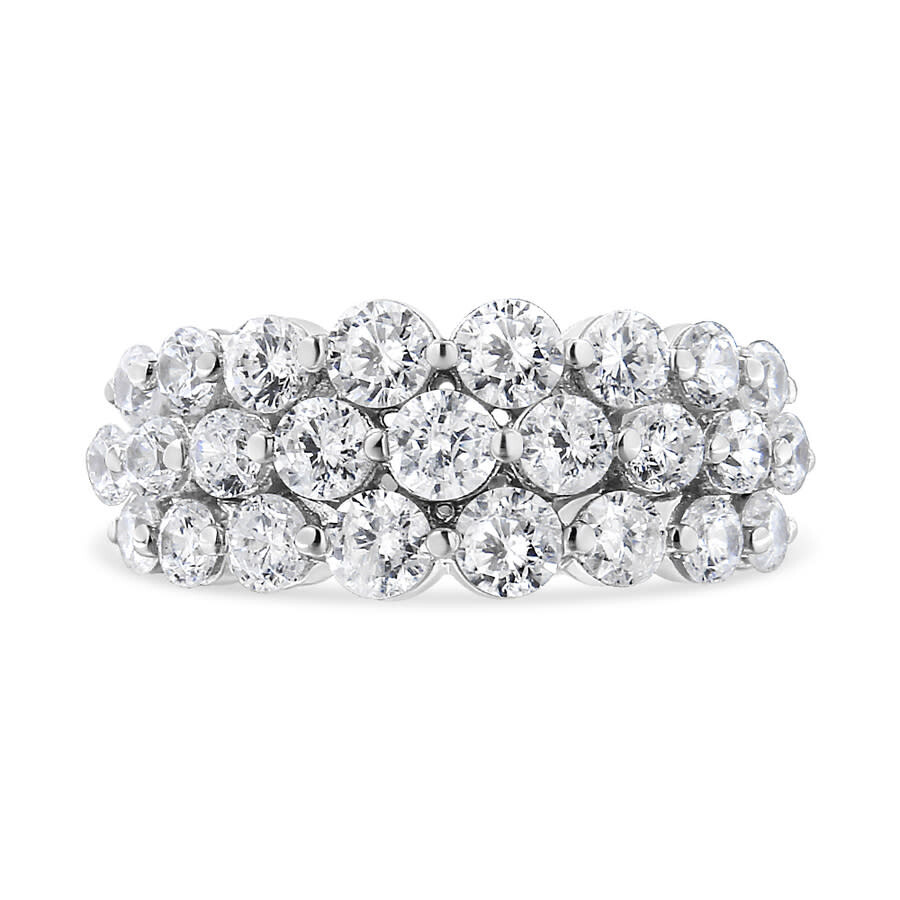 Haus Of Brilliance 10k White Gold 2 1/2 Cttw Round Natural Diamond 3 Row Band Ring In White