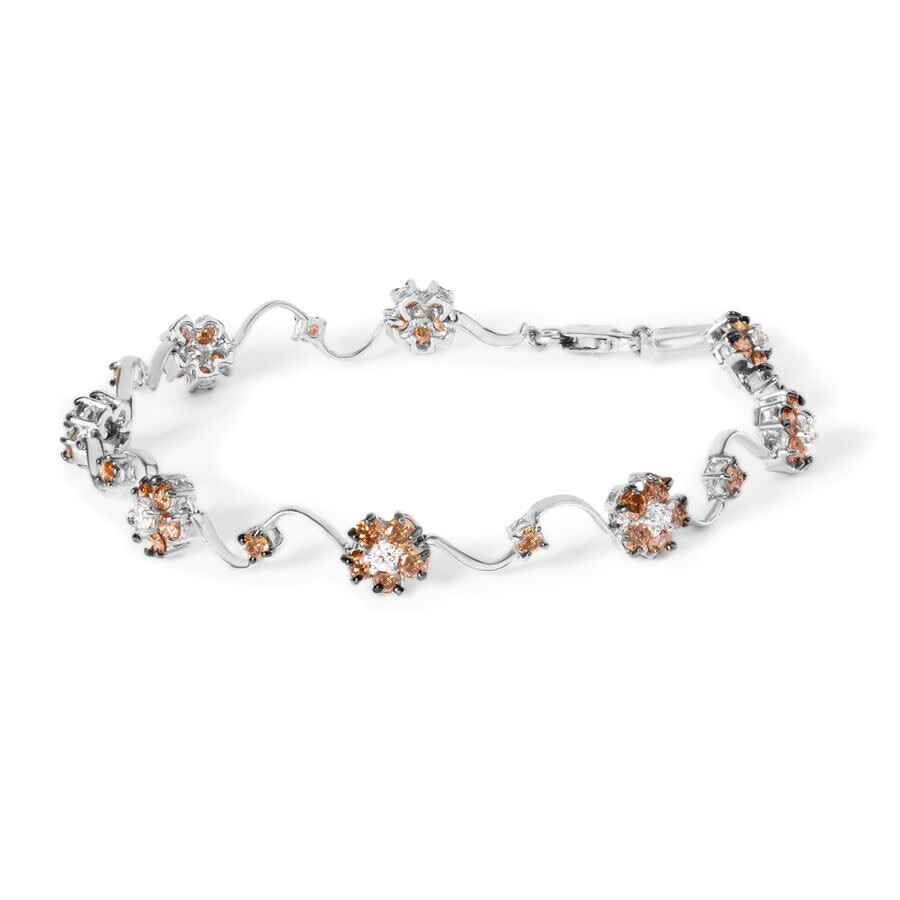 Haus Of Brilliance 10k White Gold 4.0 Cttw Champagne And White Diamond Floral Cluster And Station Link Bracelet In White