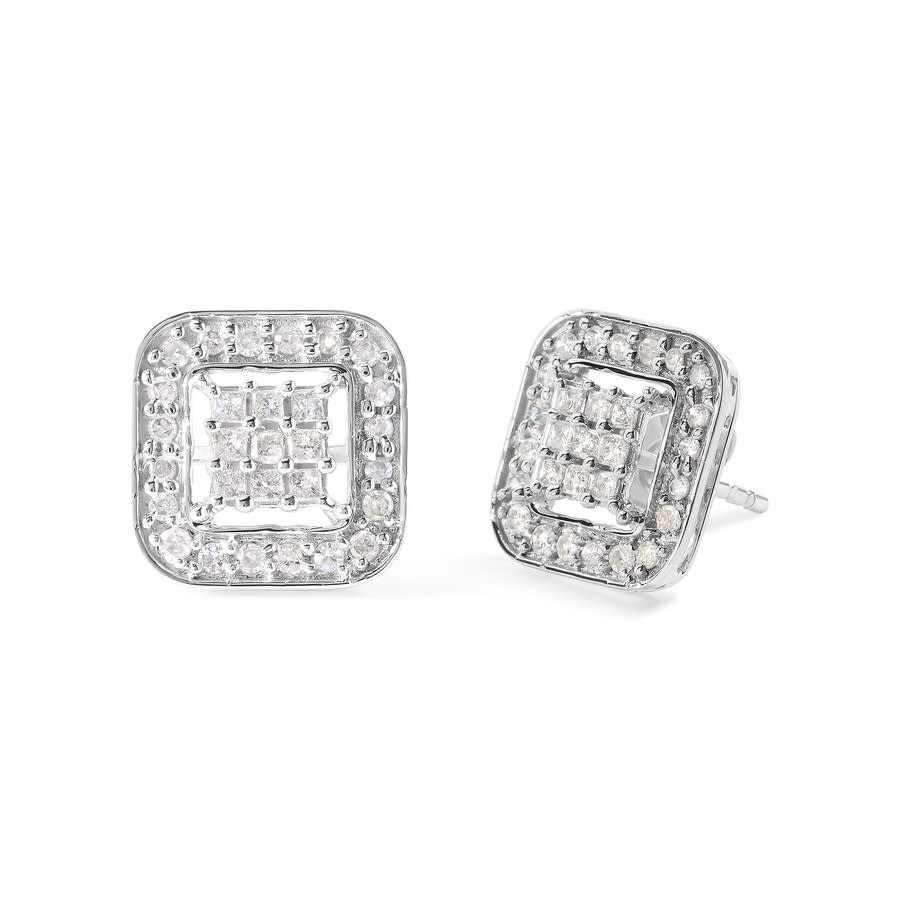 Haus Of Brilliance 10k White Gold 5/8 Cttw Diamond Square Shaped Composite Stud Earrings (i-j Color In White
