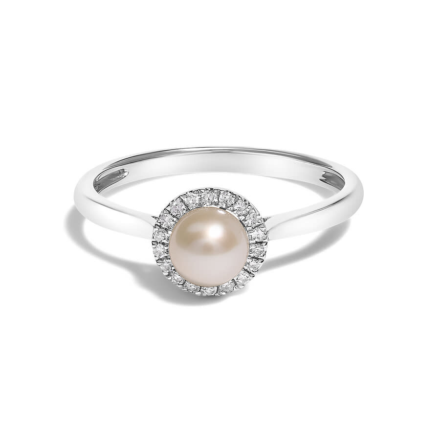 Haus Of Brilliance 10k White Gold 5mm Cultured Freshwater Pearl And Diamond Halo Ring (i-j Color In White