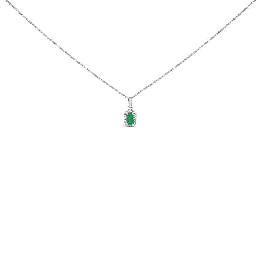 Haus Of Brilliance 10k White Gold 5x3mm Green Emerald And Diamond Accent Halo Octagonal Shape Pendan In White