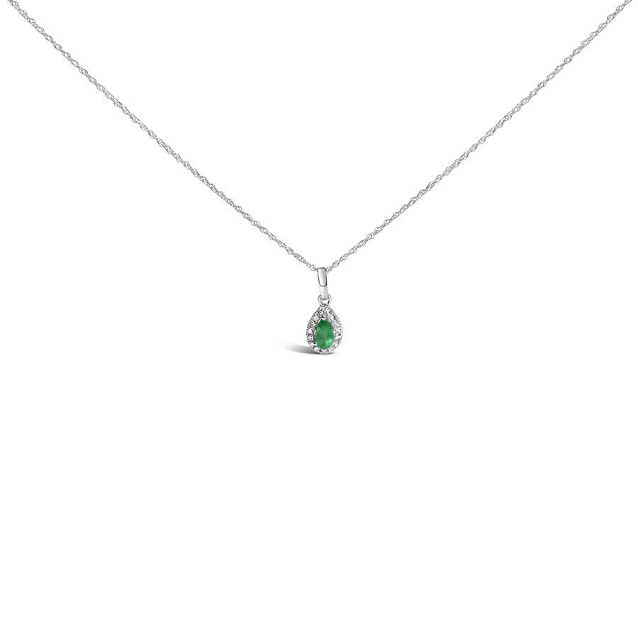 Haus Of Brilliance 10k White Gold 5x3mm Green Emerald And Diamond Accent Halo Pear Shape Pendant Nec In White
