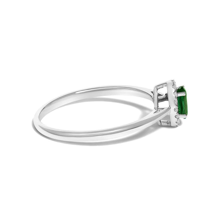 Haus Of Brilliance 10k White Gold 5x3mm Oval Green Emerald And Diamond Accent Halo Ring (i-j Color In Metallic