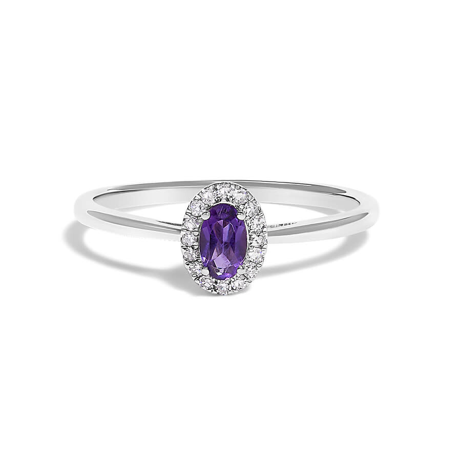 Haus Of Brilliance 10k White Gold 5x3mm Oval Purple Amethyst And Diamond Accent Halo Ring (i-j Color In Metallic