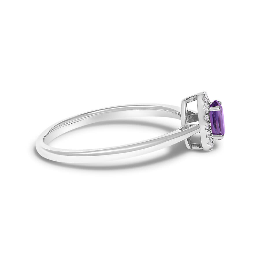 Haus Of Brilliance 10k White Gold 5x3mm Oval Purple Amethyst And Diamond Accent Halo Ring (i-j Color In Metallic