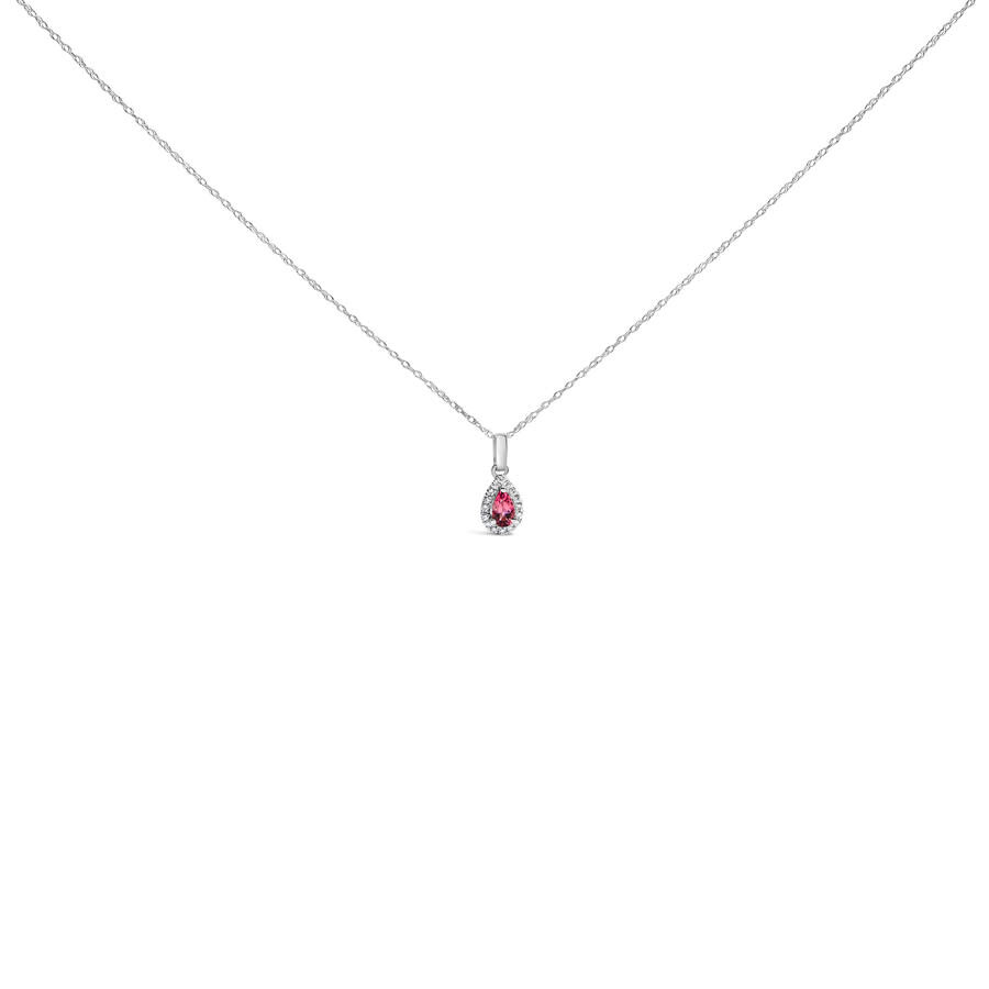 Haus Of Brilliance 10k White Gold 5x3mm Pink Tourmaline And Diamond Accent Halo Pear Shape Pendant N In White