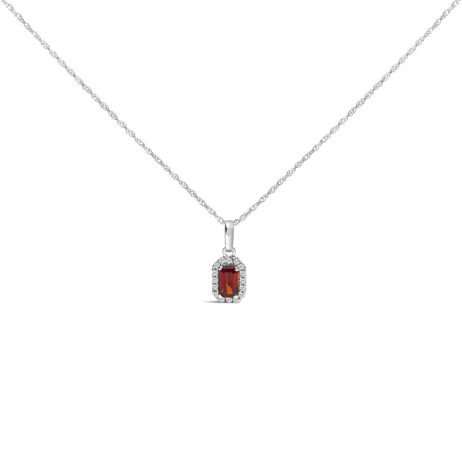 Haus Of Brilliance 10k White Gold 5x3mm Red Garnet And Diamond Accent Halo Octagonal Shape Pendant N In White