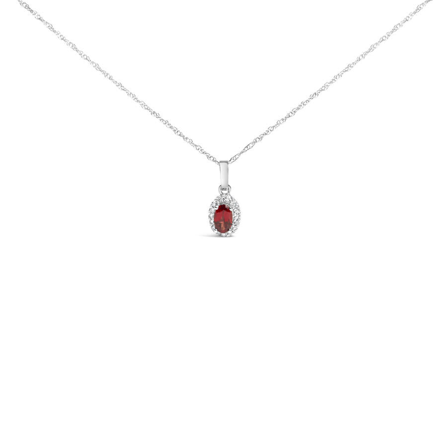 Haus Of Brilliance 10k White Gold 5x3mm Red Garnet And Diamond Accent Halo Oval Shape Pendant Neckla In White