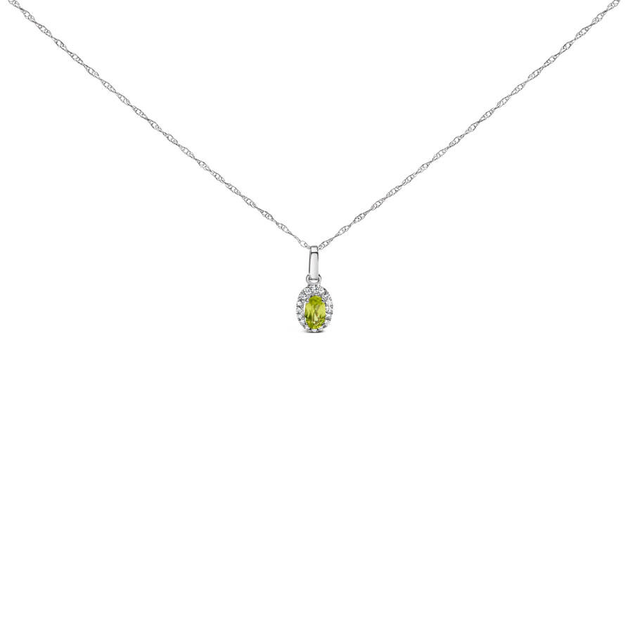 Haus Of Brilliance 10k White Gold 5x3mm Yellow Peridot And Diamond Accent Halo Oval Shape Pendant Ne In White