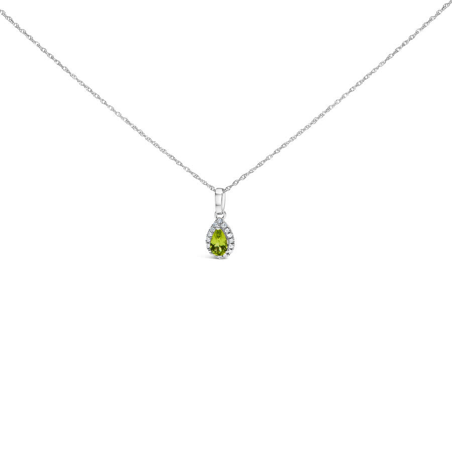 Haus Of Brilliance 10k White Gold 5x3mm Yellow Peridot And Diamond Accent Halo Pear Shape Pendant Ne In White