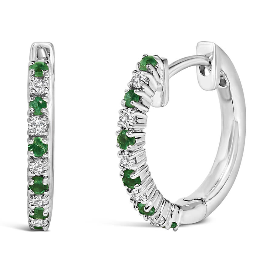 Haus Of Brilliance 10k White Gold Alternating Emerald 1/10 Cttw Diamond Huggy Hoop Earrings (i-j Col