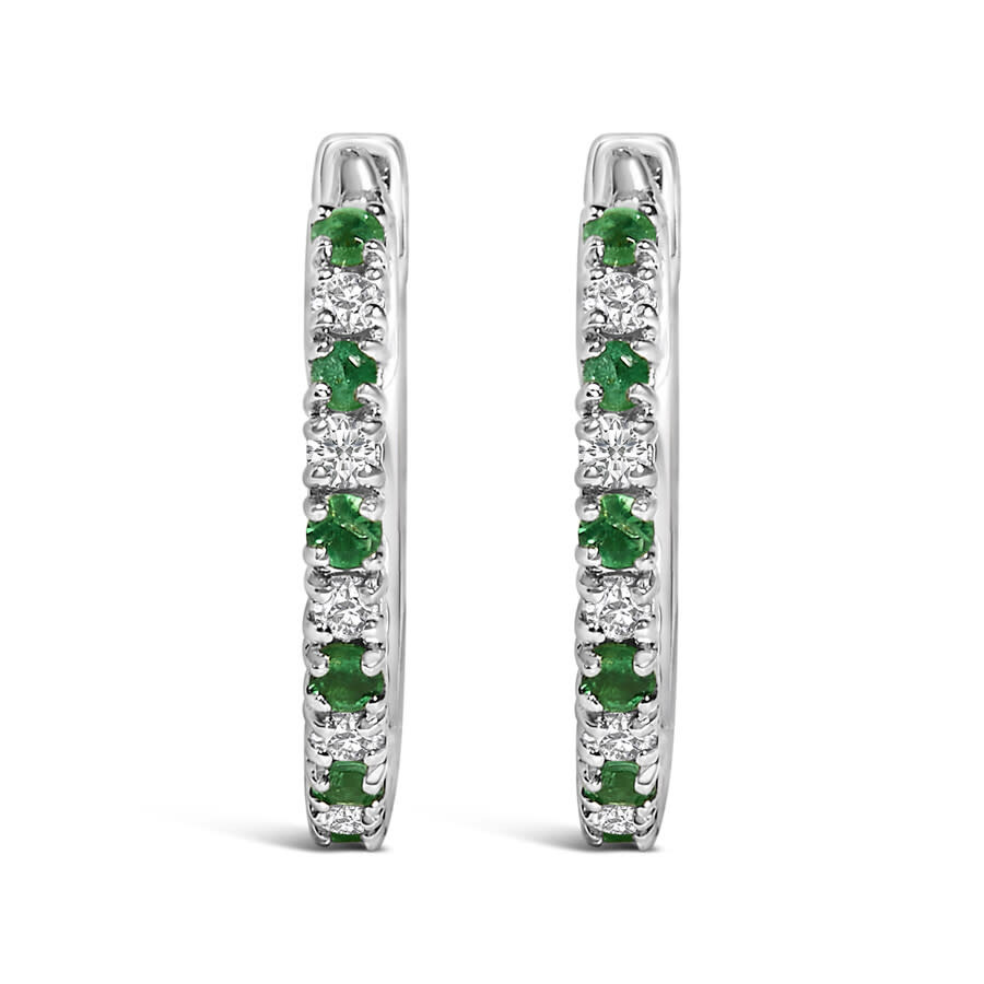 Haus Of Brilliance 10k White Gold Alternating Emerald 1/10 Cttw Diamond Huggy Hoop Earrings (i-j Col