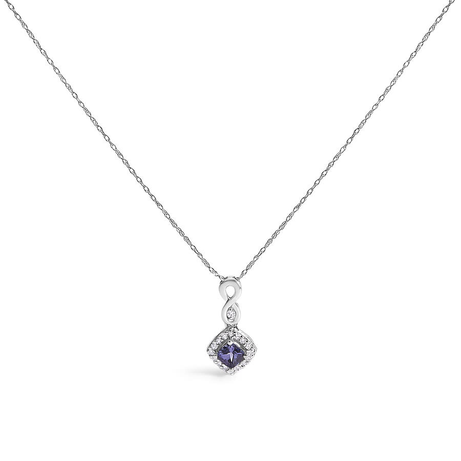 Haus Of Brilliance 10k White Gold Blue Purple Tanzanite And Diamond Accent Cushion Drop Pendant Necklace In Metallic