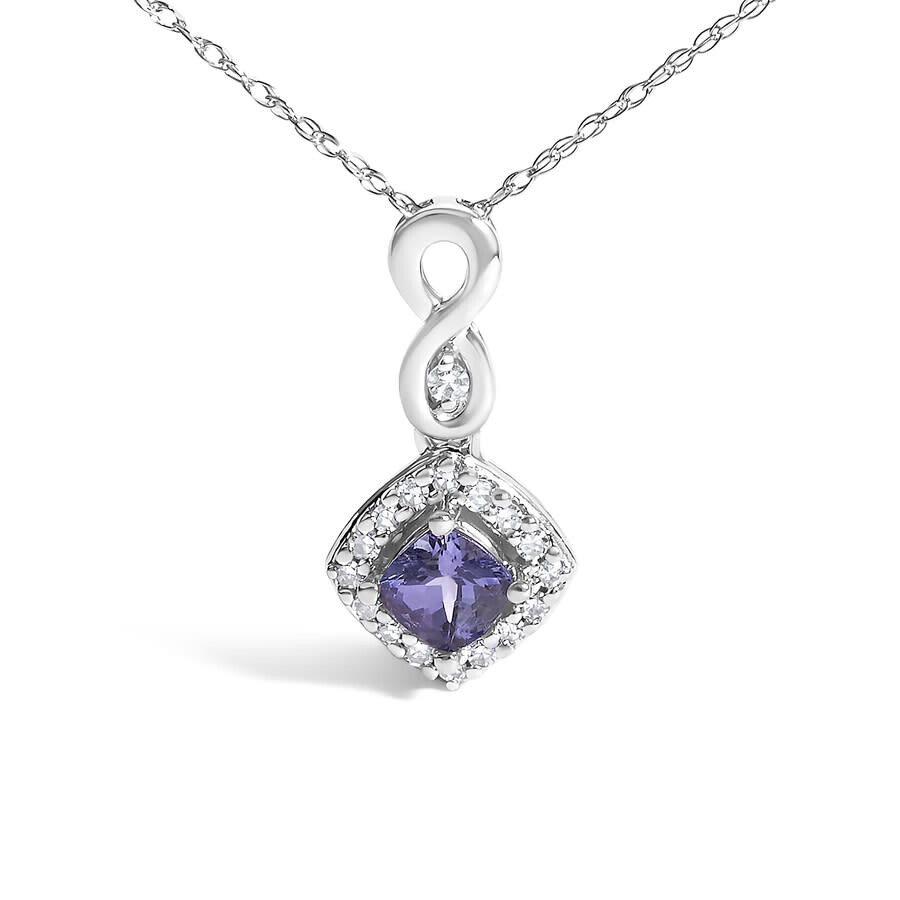Haus Of Brilliance 10k White Gold Blue Purple Tanzanite And Diamond Accent Cushion Drop Pendant Necklace In Metallic