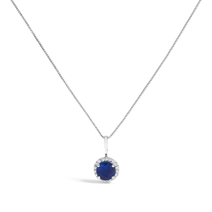 Haus Of Brilliance 10k White Gold Blue Sapphire And 1/10 Cttw Diamond Accent Halo Pendant Necklace In White