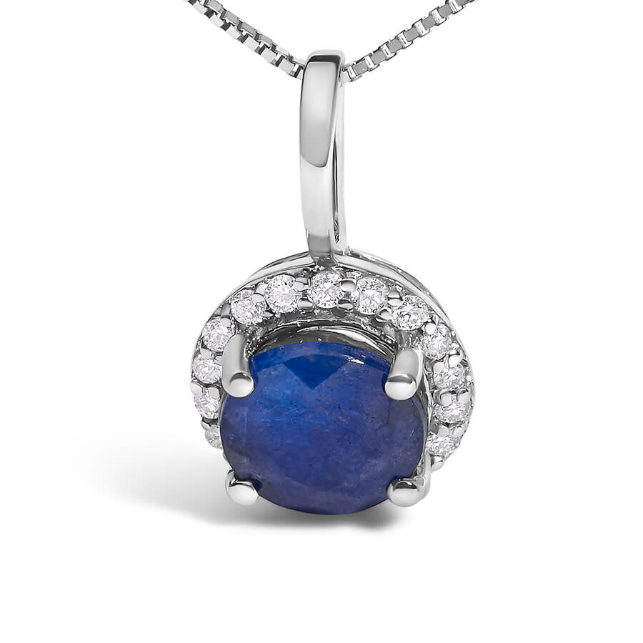 Haus Of Brilliance 10k White Gold Blue Sapphire And 1/10 Cttw Diamond Accent Halo Pendant Necklace In White