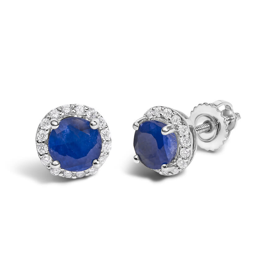Haus Of Brilliance 10k White Gold Blue Sapphire And 1/6 Cttw Diamond Halo Stud Earring In White