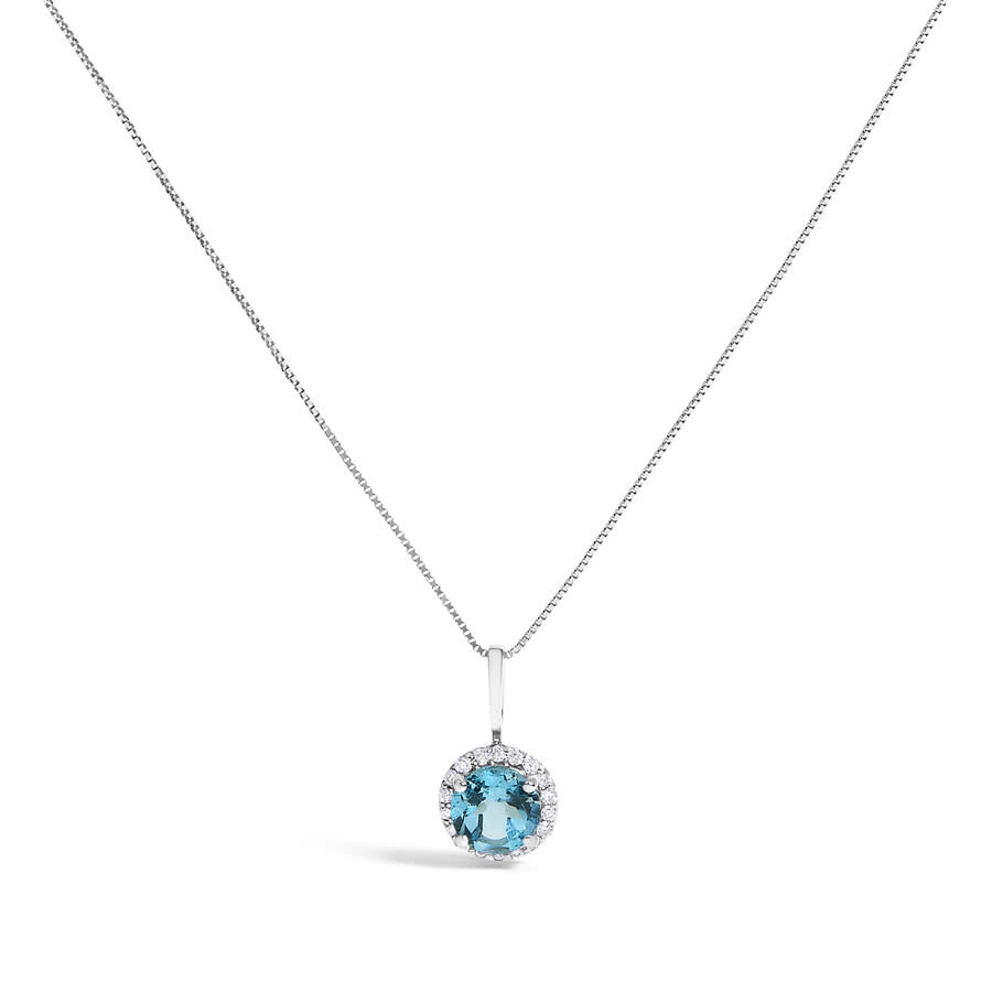 Haus Of Brilliance 10k White Gold Blue Topaz And 1/10 Cttw Diamond Accent Halo Pendant Necklace In Metallic