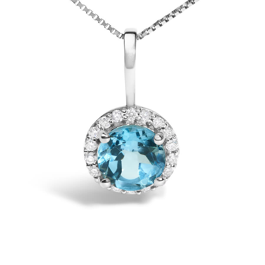 Haus Of Brilliance 10k White Gold Blue Topaz And 1/10 Cttw Diamond Accent Halo Pendant Necklace In Metallic