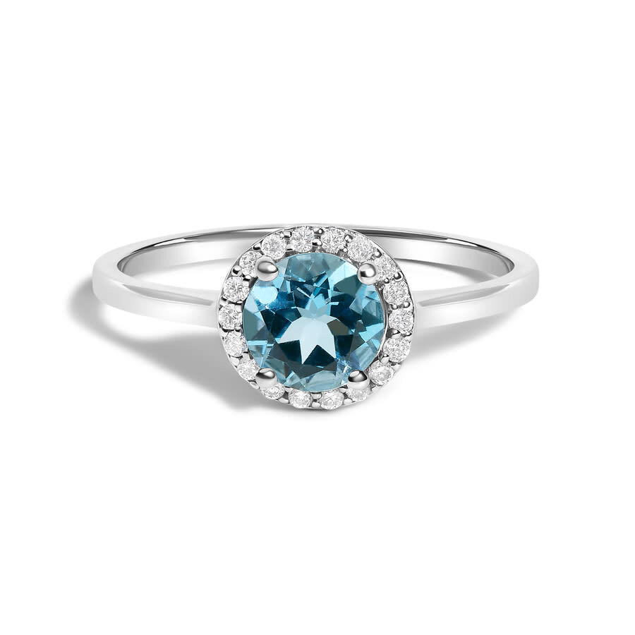 Haus Of Brilliance 10k White Gold Blue Topaz And 1/10 Cttw Diamond Halo Ring In Metallic
