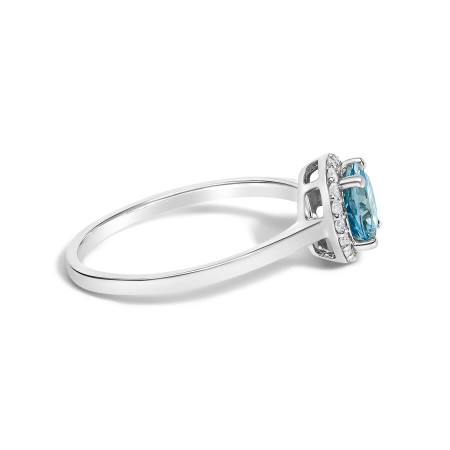 Haus Of Brilliance 10k White Gold Blue Topaz And 1/10 Cttw Diamond Halo Ring In Metallic