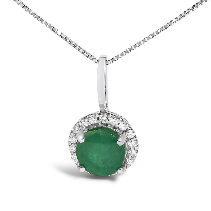 Haus Of Brilliance 10k White Gold Green Emerald And 1/10 Cttw Diamond Accent Halo Pendant Necklace In Metallic